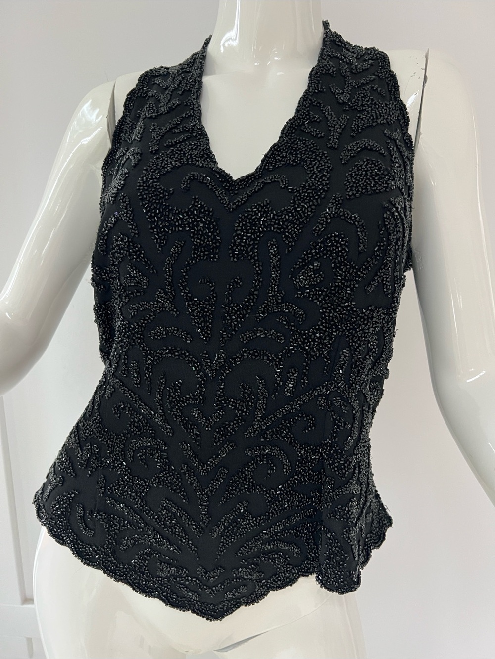 Black Handmade Beaded V-Neck Sleeveless  Cami Top Exquisite women’s size Large
